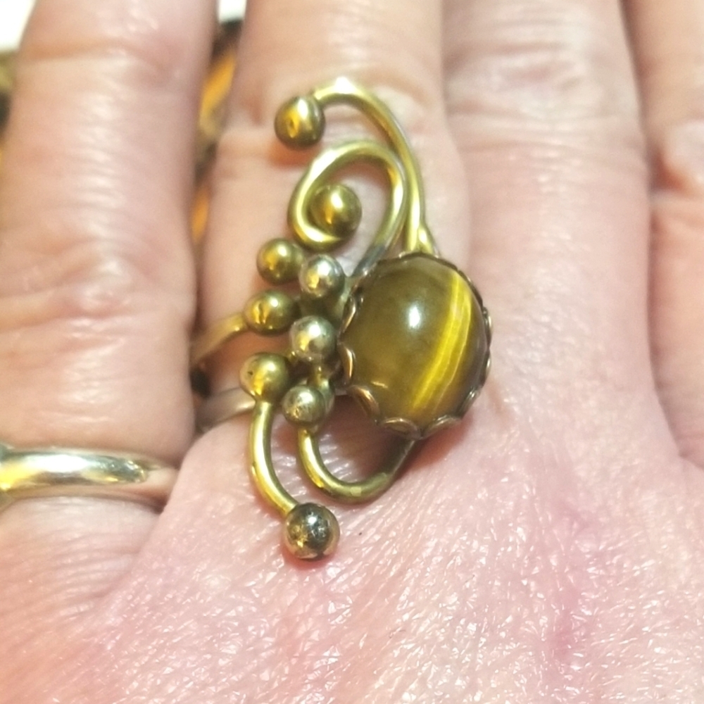 RARE Jack Boyd Brutalist Modernist Bronze Sterling Tiger's Eye Ring - Picture 5 of 10